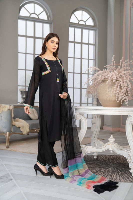 Readymade Black Khadi Cotton Pret