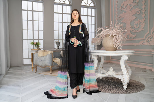 Readymade Black Khadi Cotton Pret