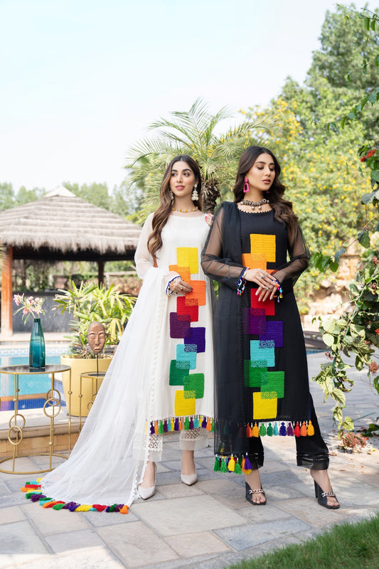 Hand Embroidered Black 100% Pure Cotton Suit