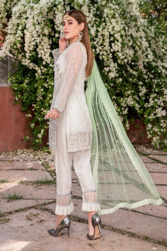 White Handmade Pure Organza Suit