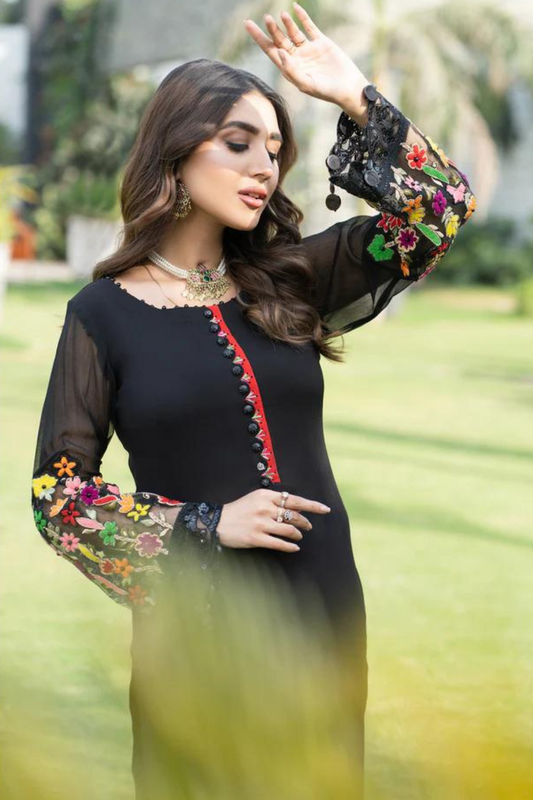 Black Ready to Wear Pure Chiffon Suit