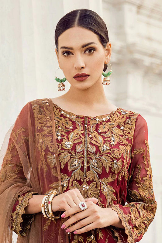 Maroon Embroidered Chiffon Suit