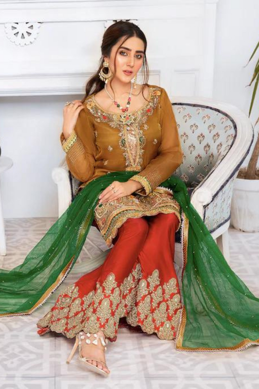 red and green combination salwar suit in uae