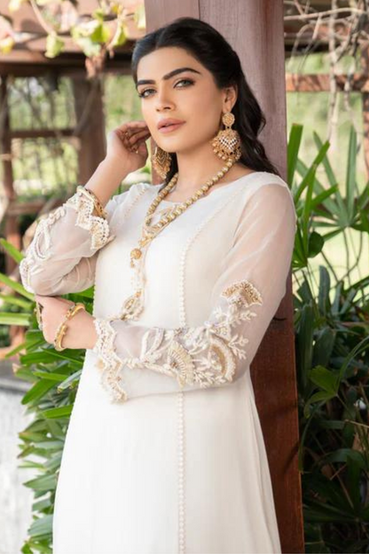 white and gold anarkali chiffon suit online in dubai