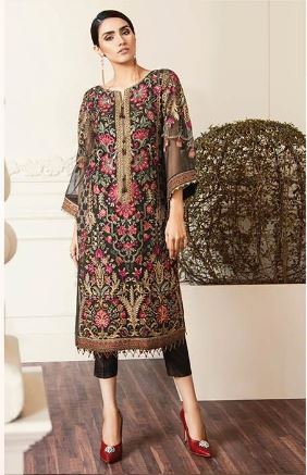 3pc Embroidered Chiffon - Unstitched Party Wear Suit - B040
