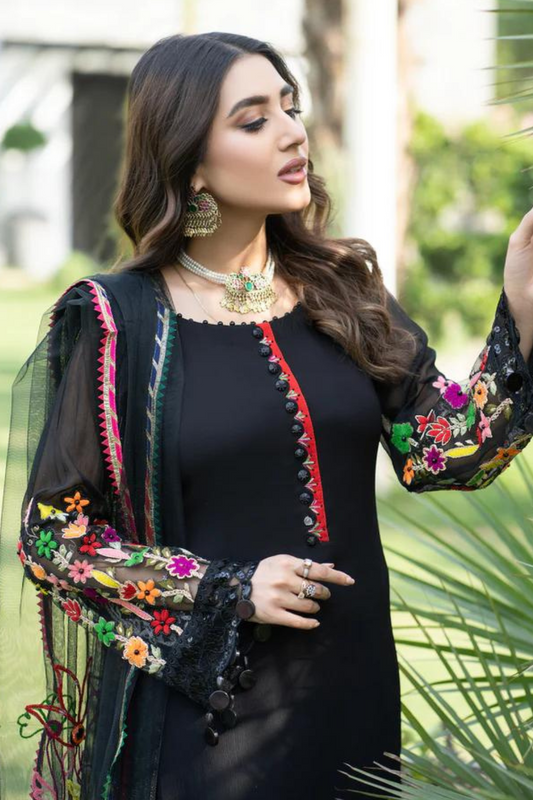 Black Ready to Wear Pure Chiffon Suit