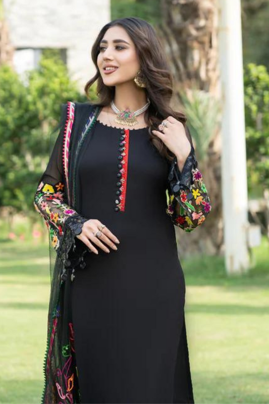 Black Ready to Wear Pure Chiffon Suit