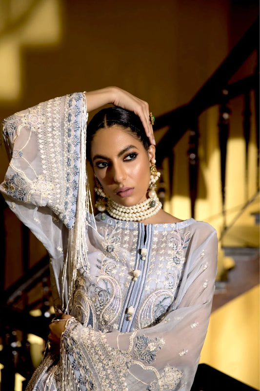 Baby Blue Embroidered Chiffon Suit