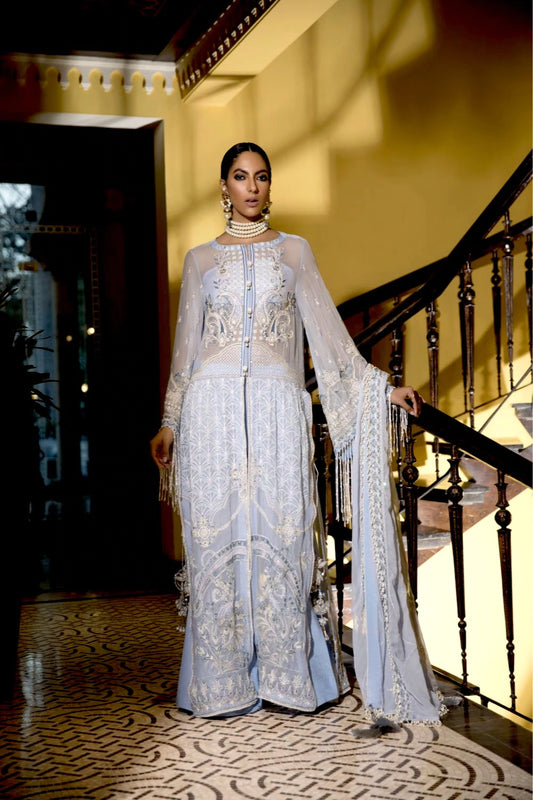 Baby Blue Embroidered Chiffon Suit