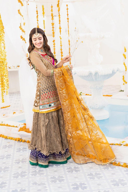 Gold Readymade Chiffon Sharara