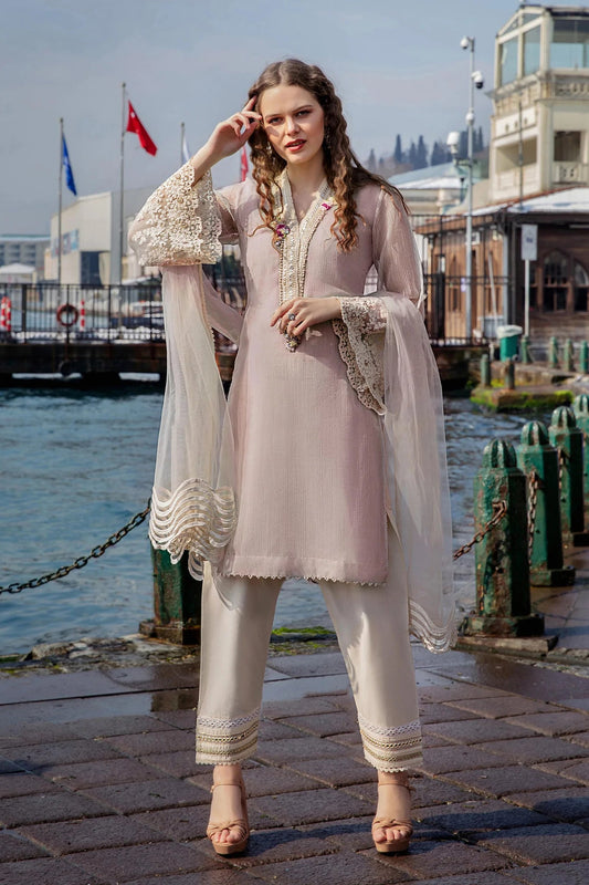 Pastel Pink Hand Embroidered Readymade Pret