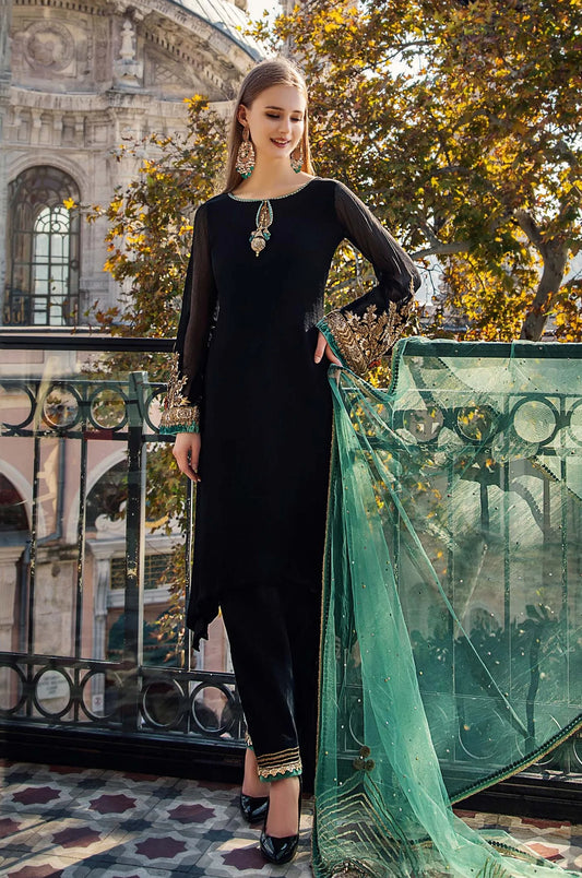 Black Readymade Chiffon Suit