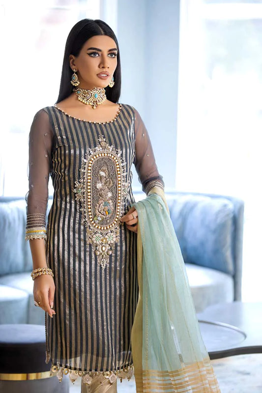 BLACK-GOLD Readymade Organza Suit