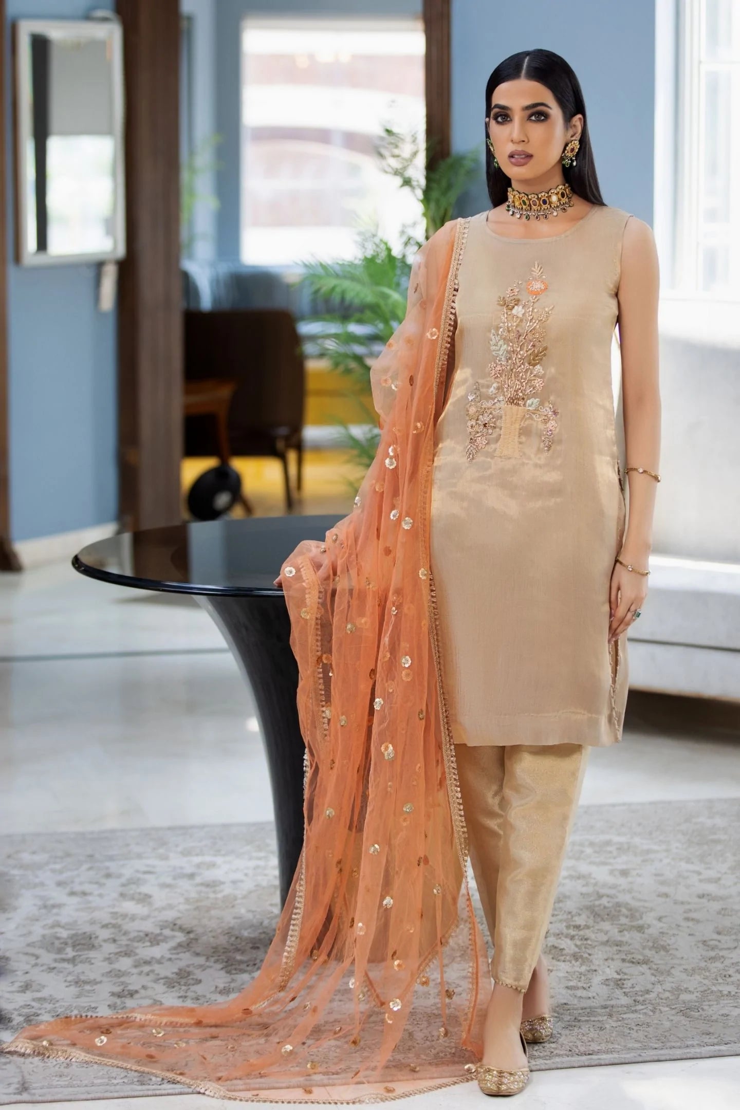 hand embroidered gold salwar suit online