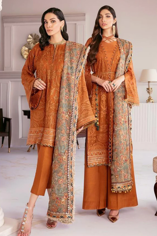 orange chiffon suit for wedding