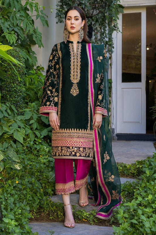 SALWAR MAHAL green velvet salwar kameez
