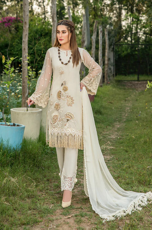 Ivory Hand Embroidered Cotton Pret