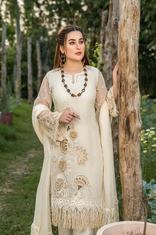 Ivory Hand Embroidered Cotton Pret
