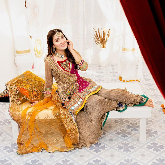 Gold Readymade Chiffon Sharara