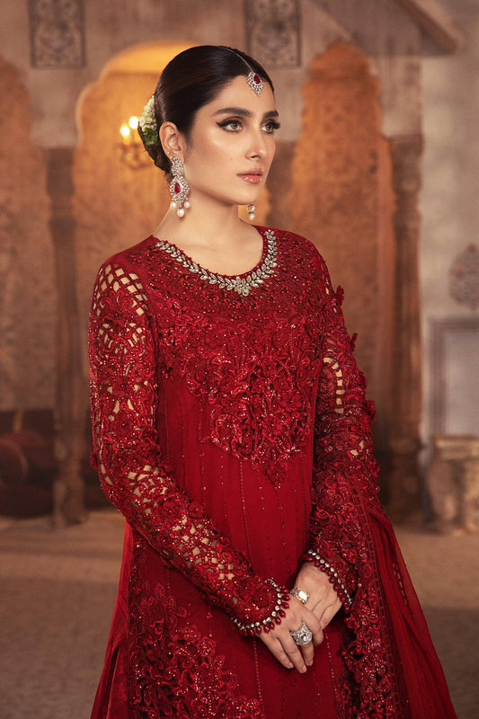 Ruby Red Hand Embellished Chiffon Gharara