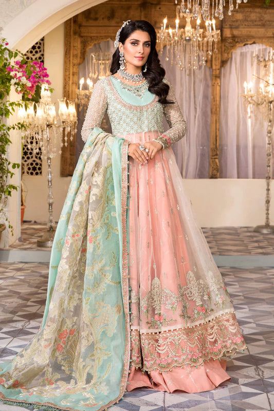 Coral Embroidered Organza Anarkali