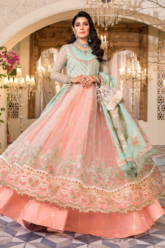 Coral Embroidered Organza Anarkali