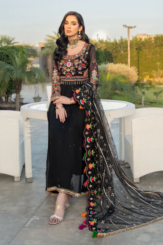 Handmade Black Chiffon Anarkali