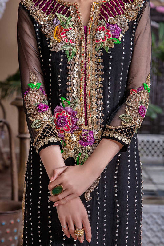 Black Hand Embroidered Chiffon Suit Size XL