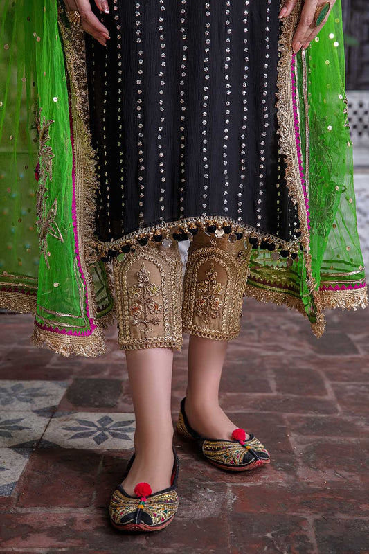 Black Hand Embroidered Chiffon Suit Size XL