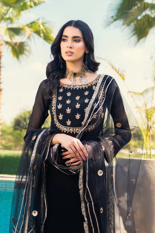 Black Hand Embroidered Chiffon Suit
