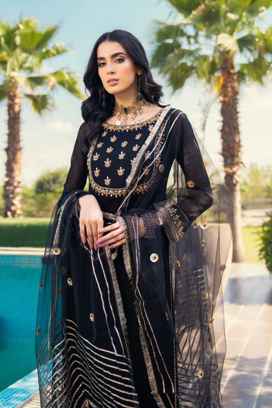 Black Hand Embroidered Chiffon Suit