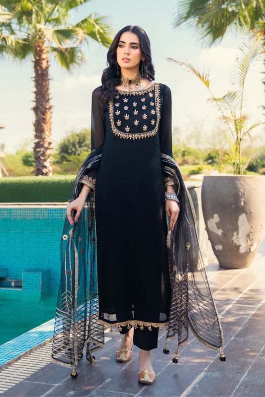 Black Hand Embroidered Chiffon Suit
