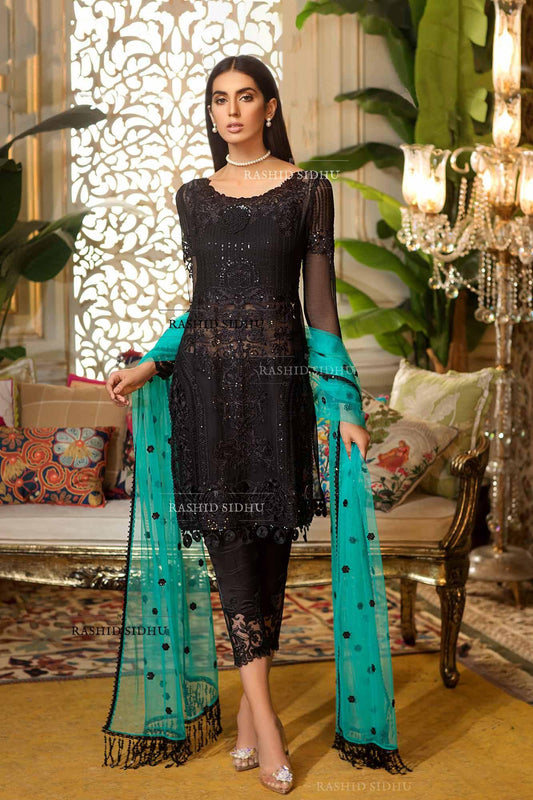 black suit with colourful dupatta online in dubai