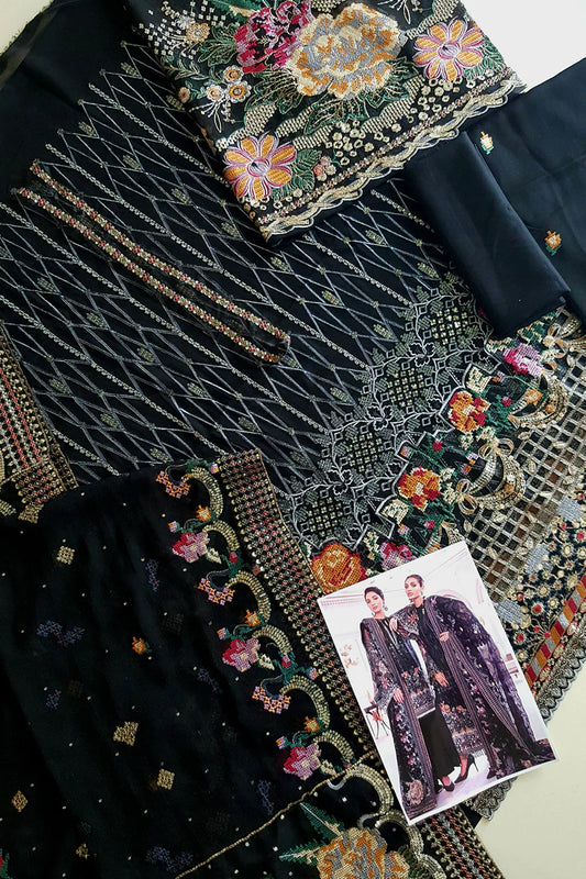 Black Embroidered Chiffon Suit