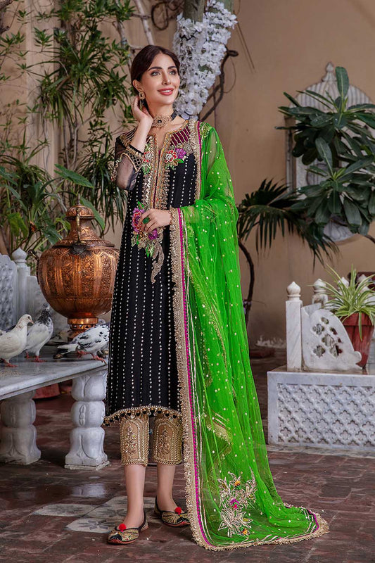 Black Hand Embroidered Chiffon Suit Size XL