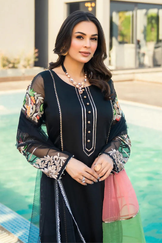 Black Readymade Hand Embroidered Suit
