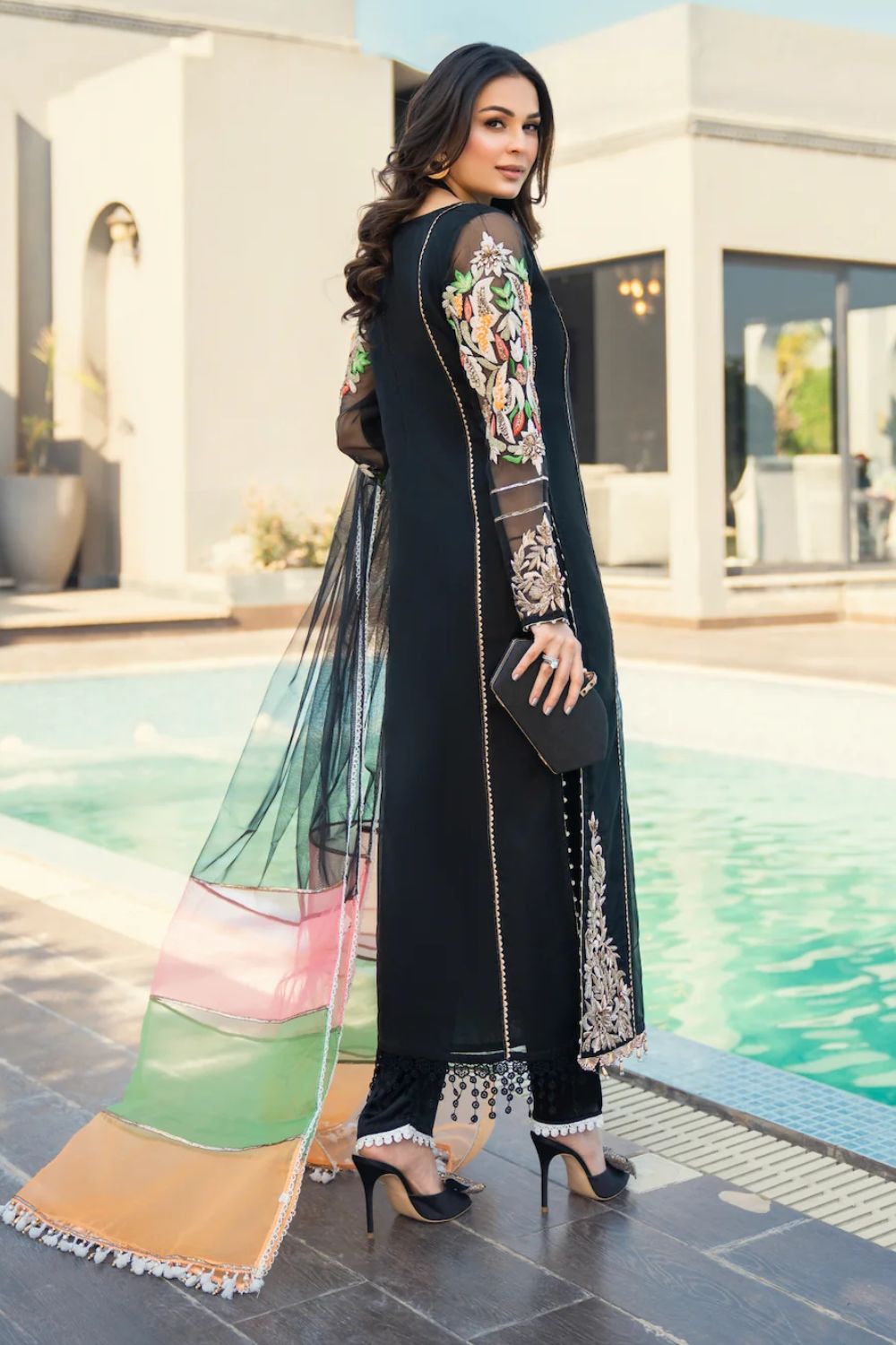 Buy Black Salwar Suit with Multicolor Dupatta in Dubai SALWAR MAHAL