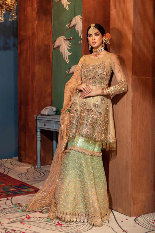 Olive Gold Readymade Bridal Gharara