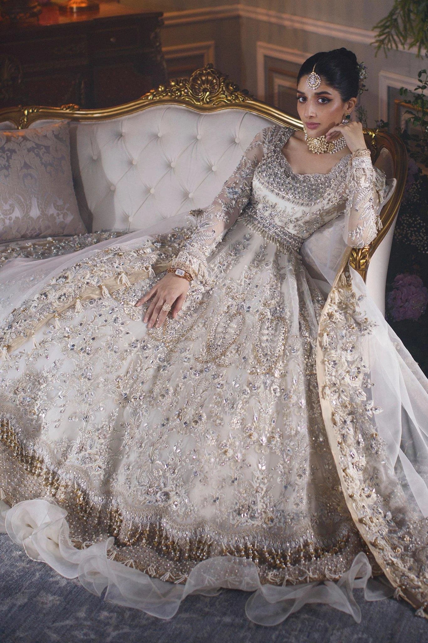 Buy OHO Style Bridal Anarkali Suit with Frills and Sequins Work. Grey at  Amazon.in
