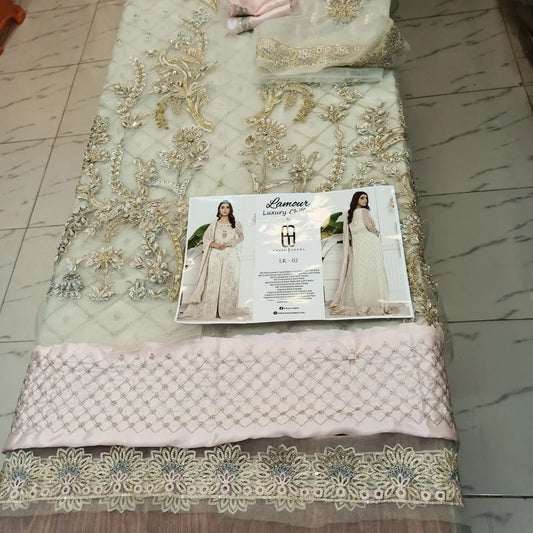 3pc Embroidered Net - Unstitched Bridal Suit - B037