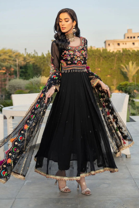 Handmade Black Chiffon Anarkali Size 40