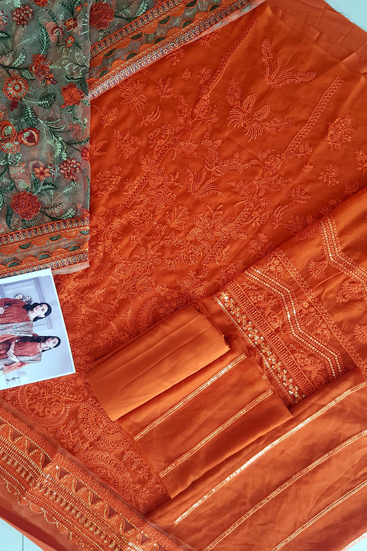 Rust Orange Chiffon Suit