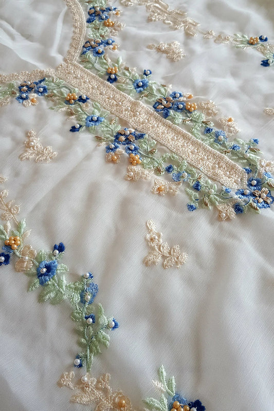 Off White Embroidered Chiffon Suit