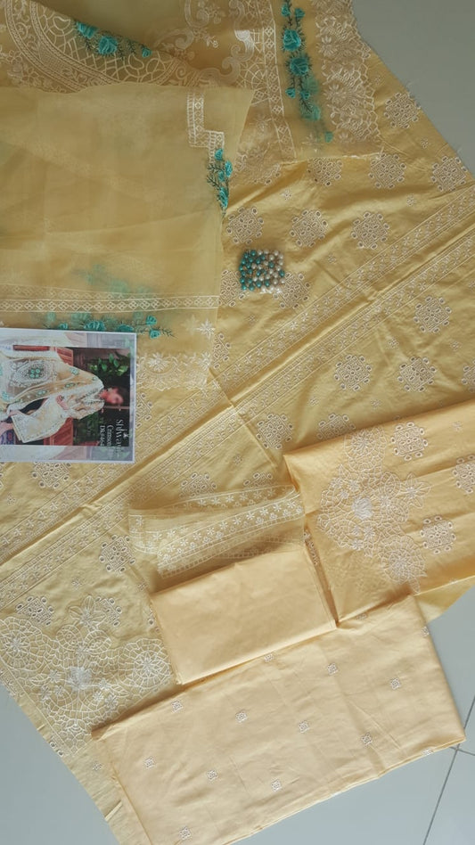 yellow chikankari kurta set latest design