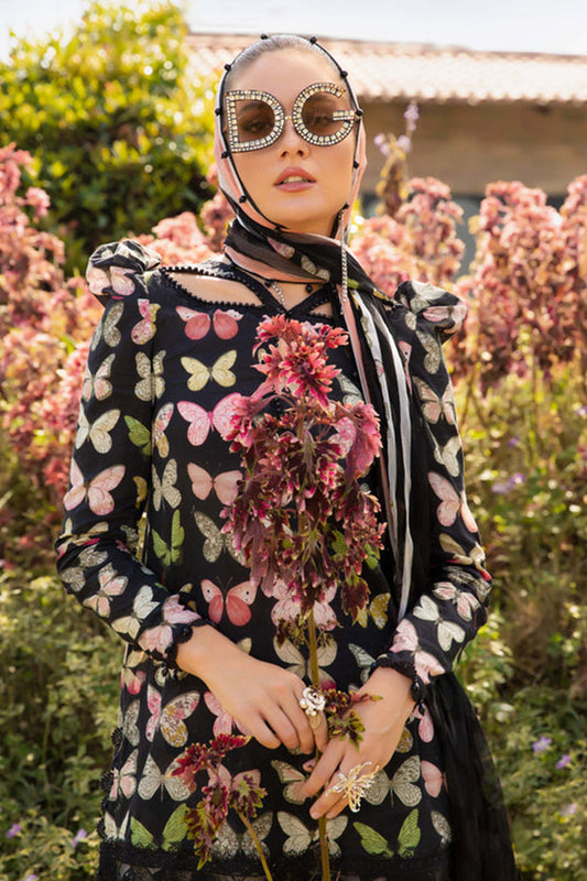Butterfly Printed Lawn Suit with Chiffon Dupatta
