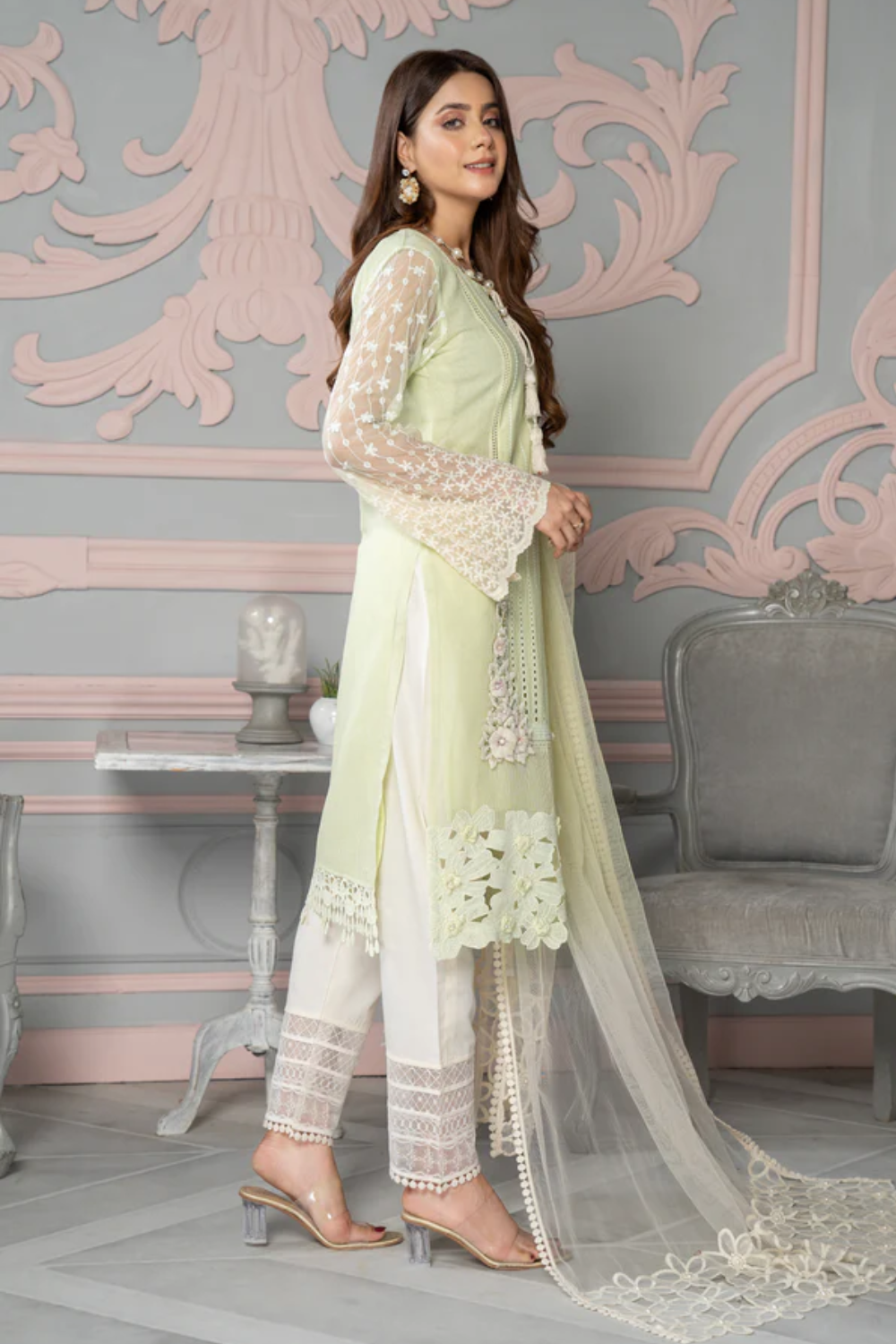 lime green hand embroidered cotton salwar suits with price in dubai