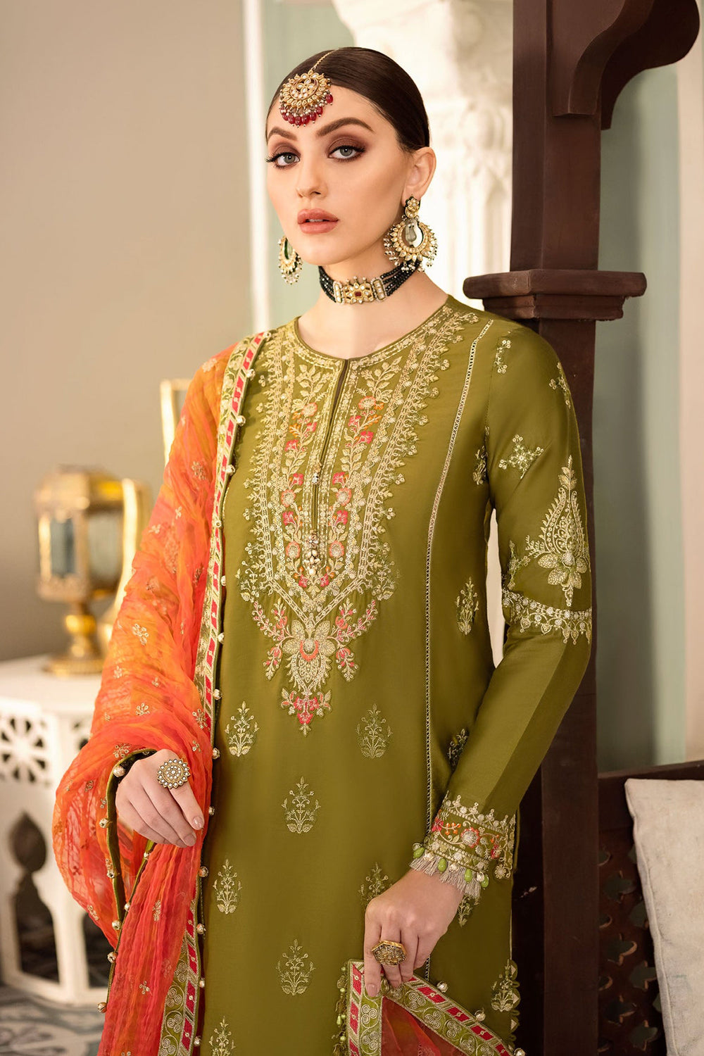Olive Green Embroidered Lawn Suit
