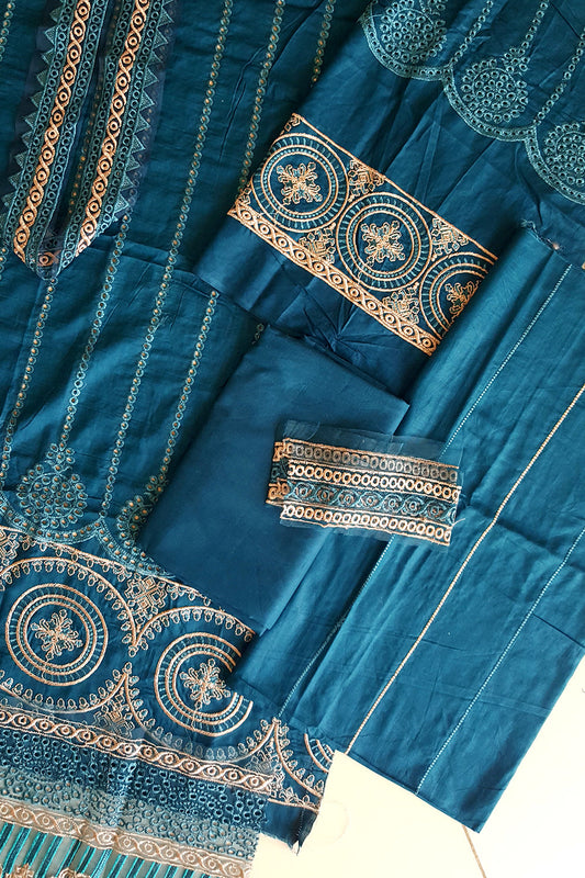Peacock Blue Embroidered Lawn Suit