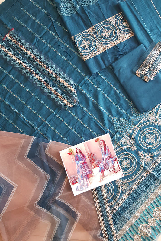 Peacock Blue Embroidered Lawn Suit