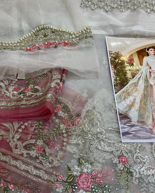 Coral Embroidered Organza Anarkali